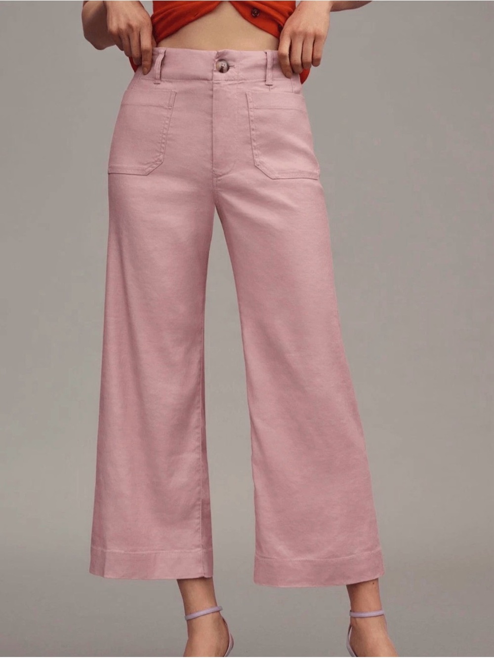 Maeve Colette Cropped Stretch Linen Pant in Dust Pink